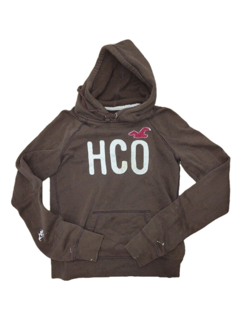 Hollister HCO Hoodie Y2K Brown Distressed Logo Sweatshirt Grunge Womens L